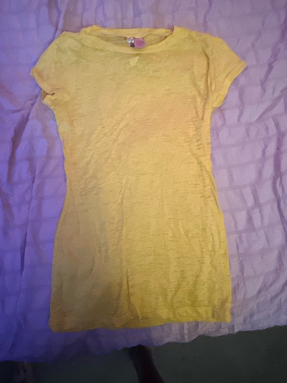 Sunshine Yellow Burnout Slub Knit Short Sleeve Tee Crewneck Layering Top